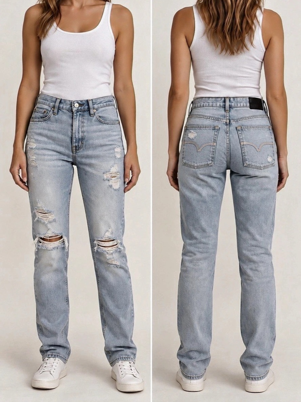 American Eagle Outfitters Distressed Straight Leg Jeans in Blue Waist 12